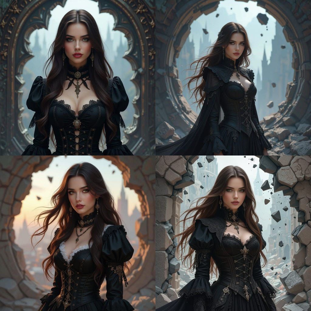 Gothic Woman with Flowing Hair as Reality Fractures