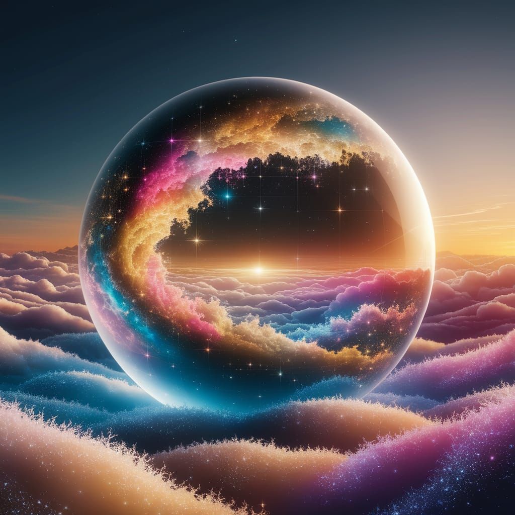 Cosmic Crystal Ball on Clouds at Sunset