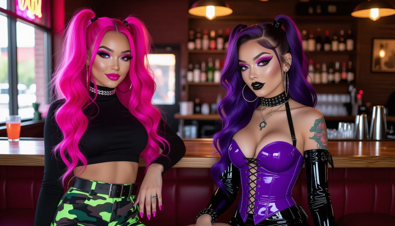 Gothic and Punk Women Enjoying Beer in a Moody Bar