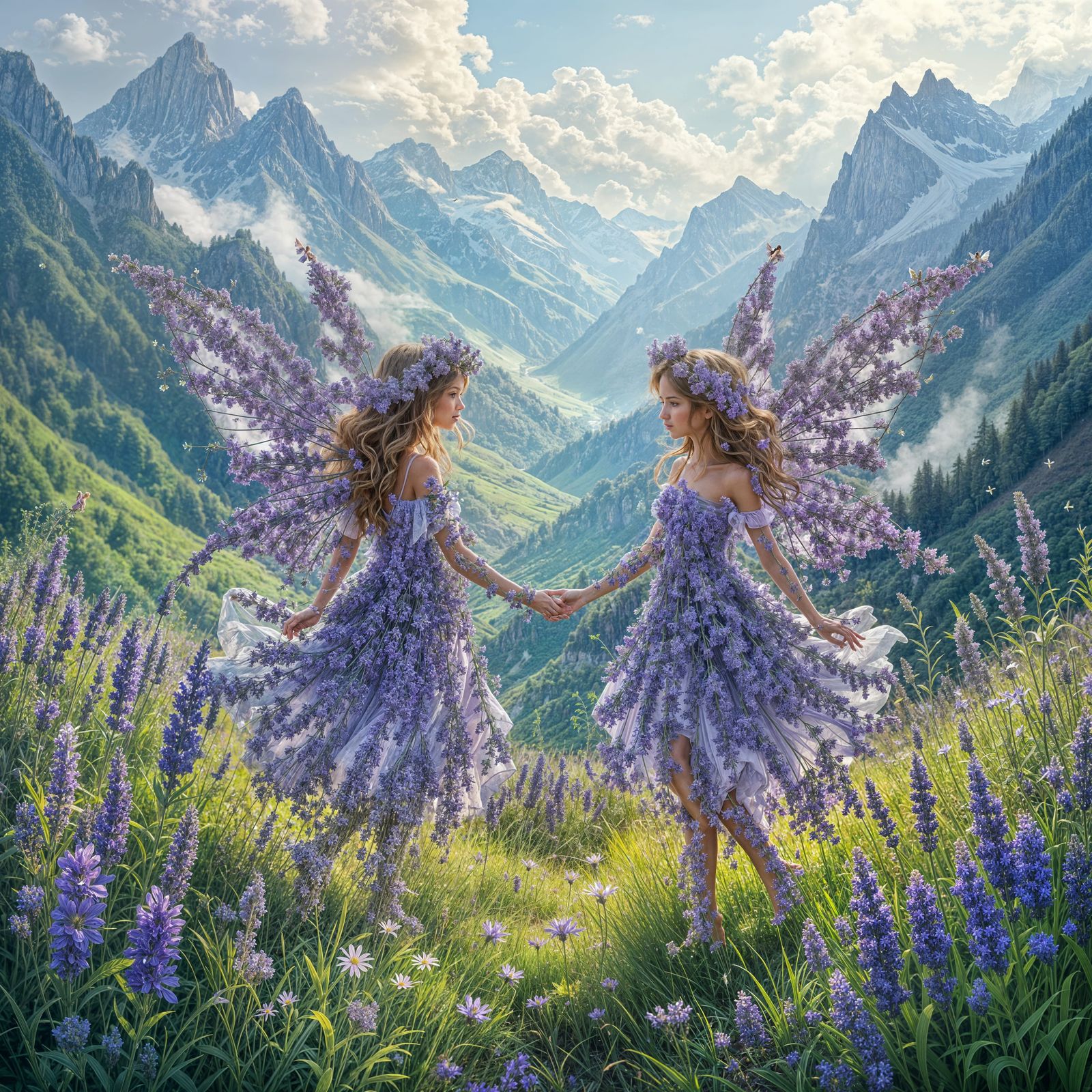 Lavender Flower Fairies in Magical Valley