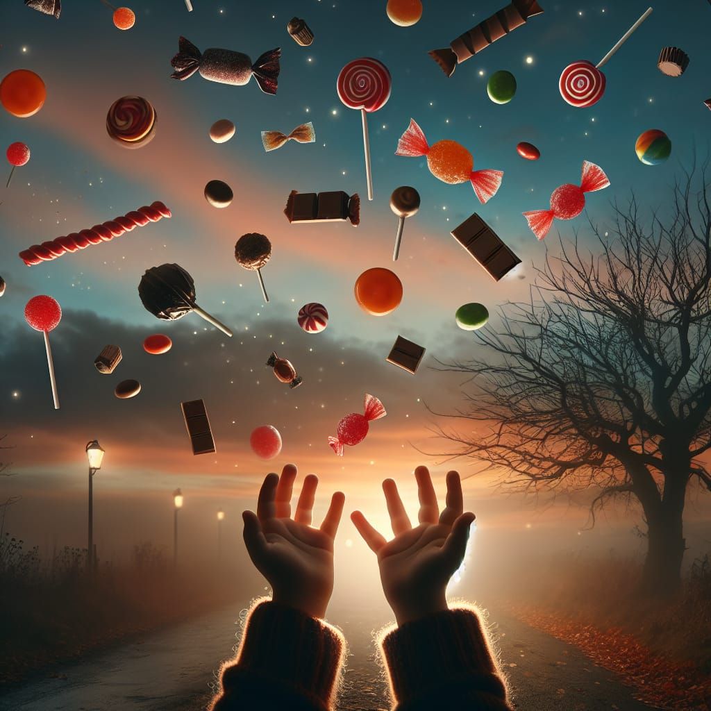 Magical Candy Shower at Dusk in Autumn
