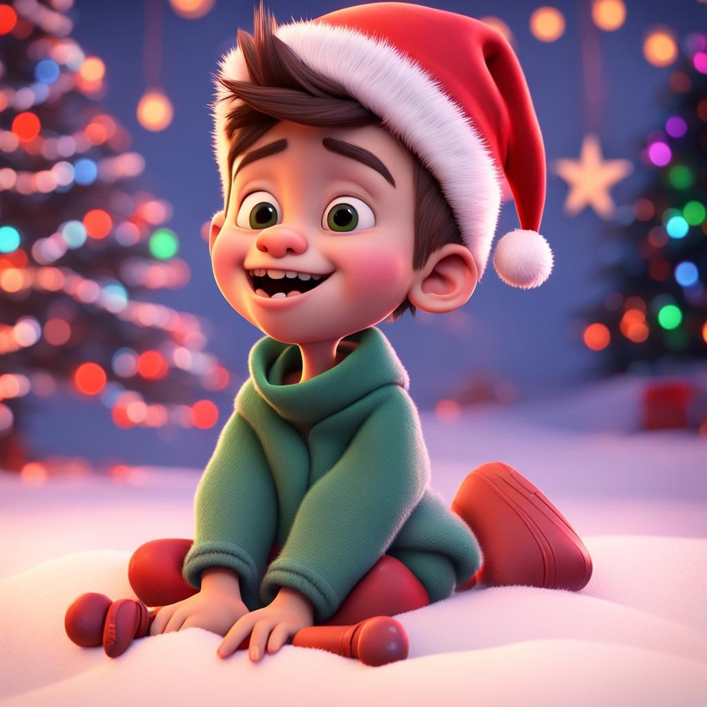 Christmas Boy with Missing Teeth: Pixar-Style 3D Art