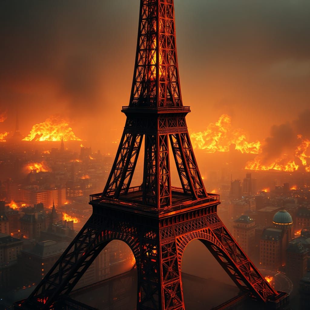Apocalyptic Eiffel Tower in Burning Paris