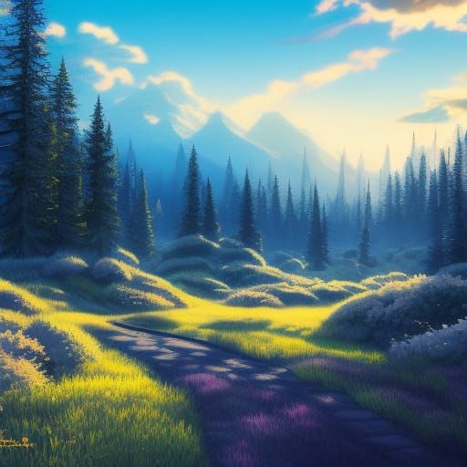 Anime Nightscape: Forest, Mountain, Moon in 8k