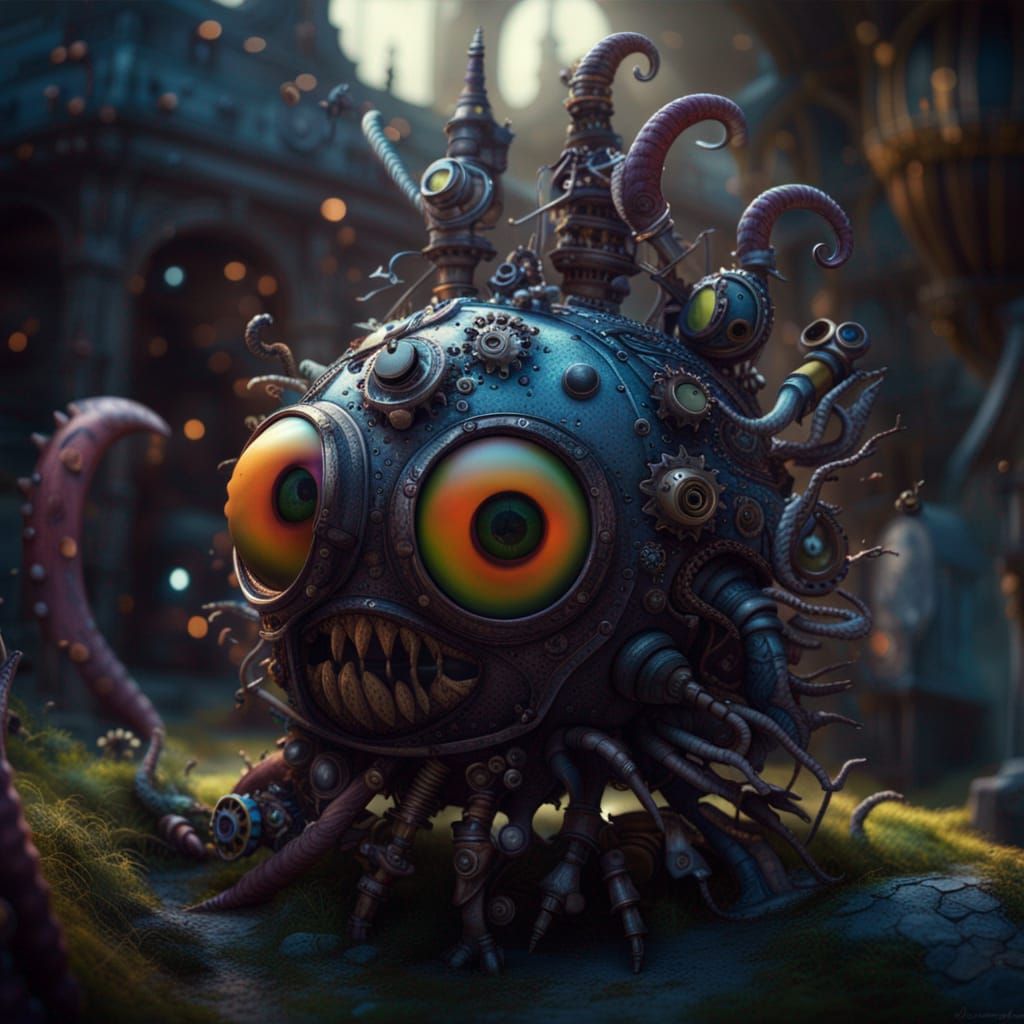 Tim Burtonesque Monster Dreamscape in Steampunk Style
