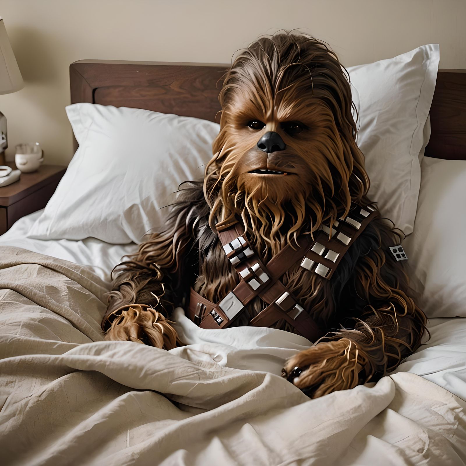Adorable Chewbacca Character Resting in Bed