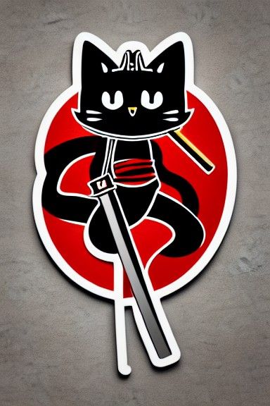 Samurai Cat Sticker in Japanese Manga Style