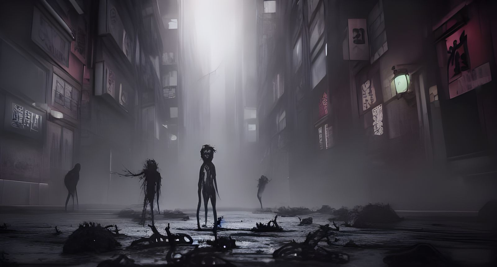 Zombie Apocalypse in Dark, Hyper-Realistic Tokyo