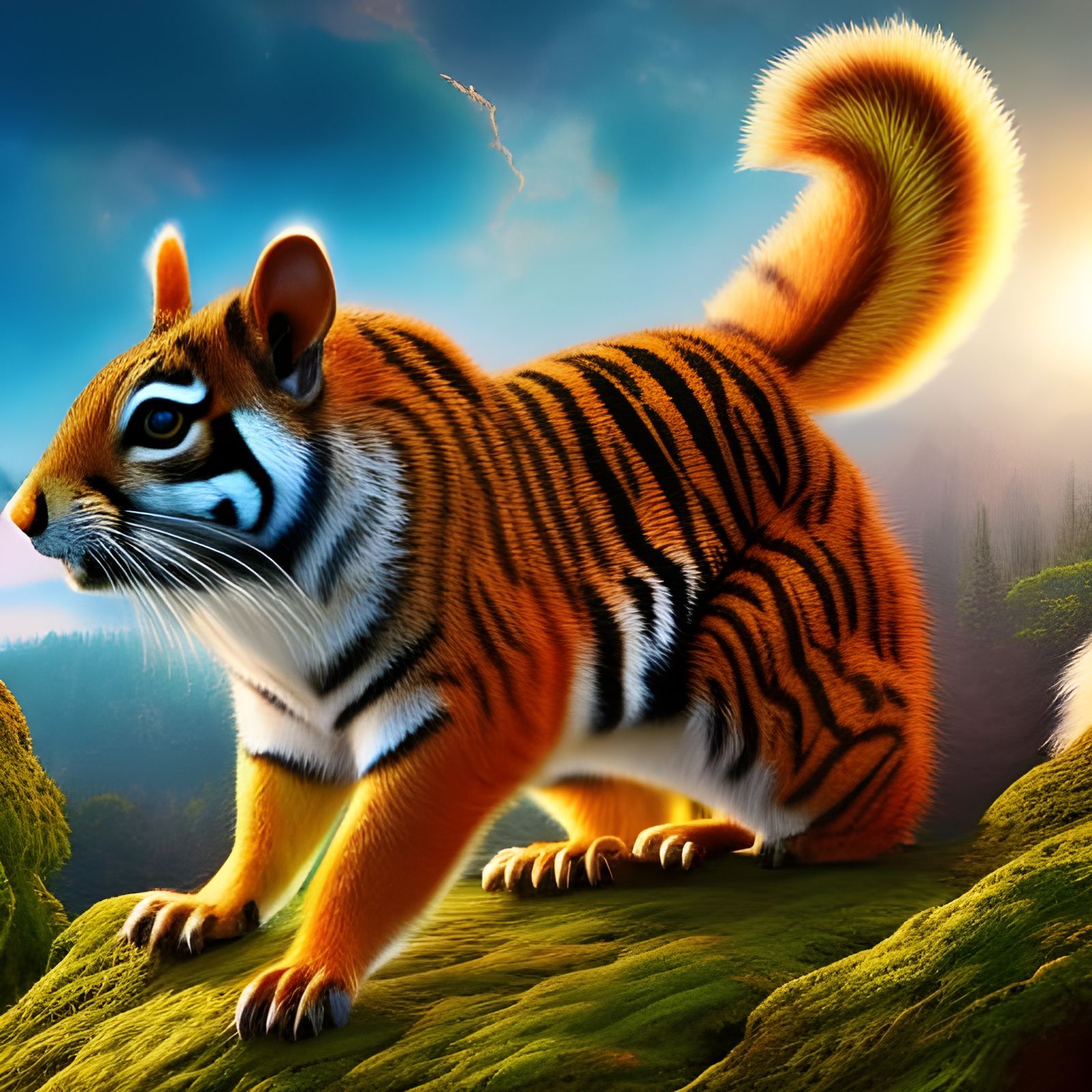 Surreal Squirrel Tiger in Vibrant Digital Art
