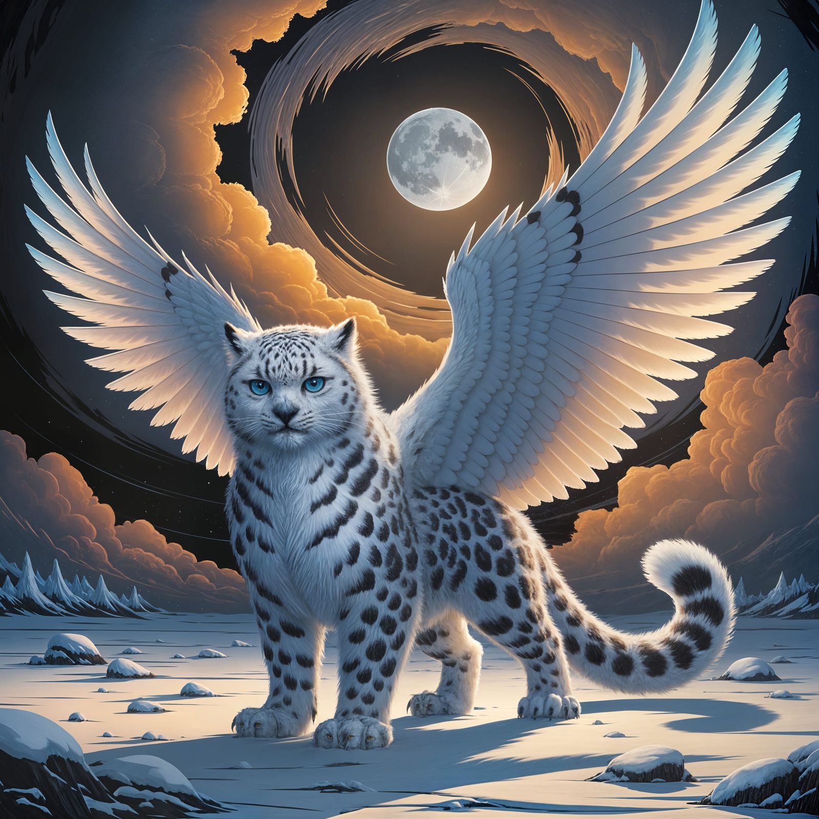 Snow Leopard Owl Hybrid in Fantasy Art Style