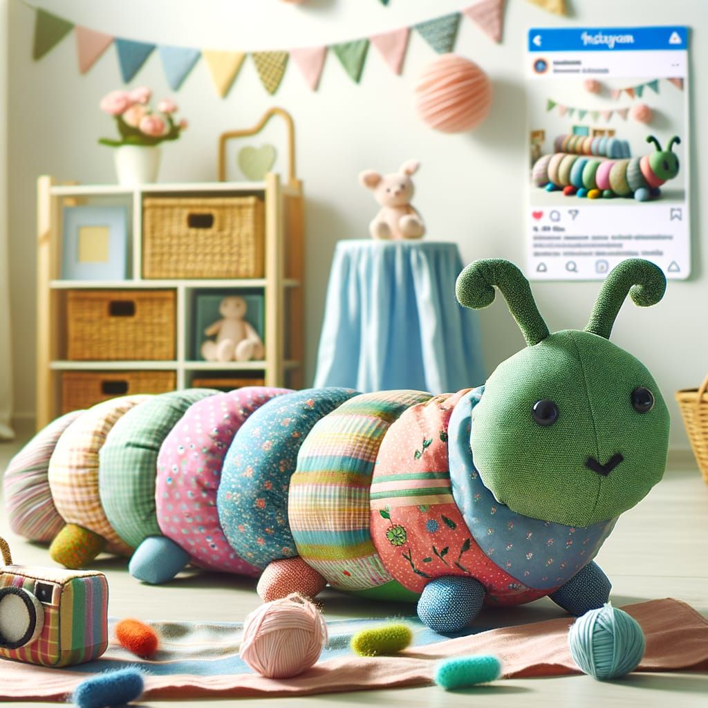 Photorealistic Plush Caterpillar for Social Media Ad