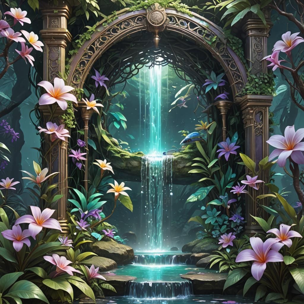 Holographic Jungle Portal with Iridescent Chameleon