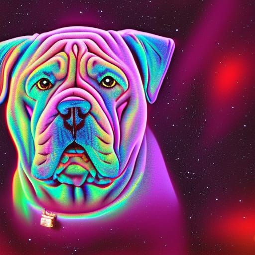 Holographic Shar Pei Dog in Cosmic Illustration