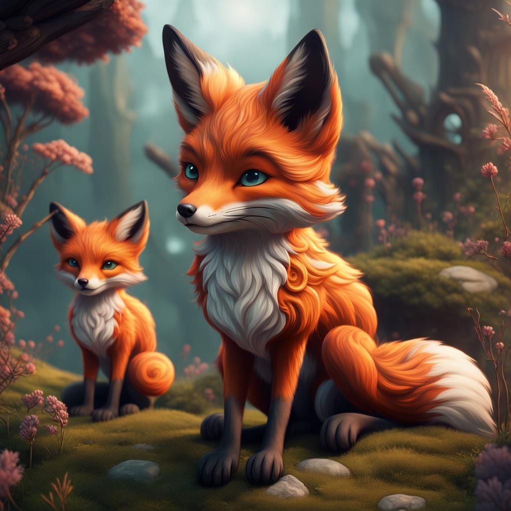 Cute Foxes in Detailed Matte Painting
