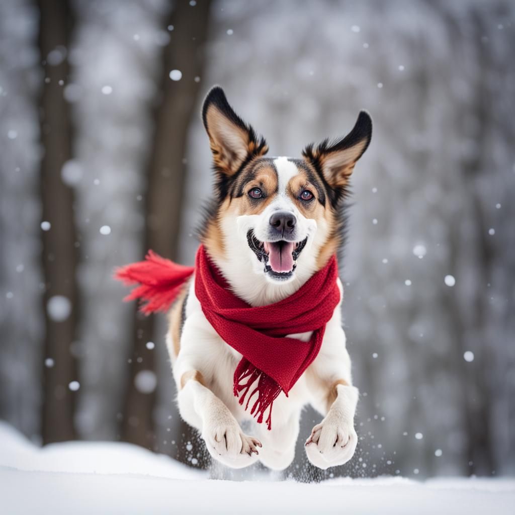 Happy Dog In Snow