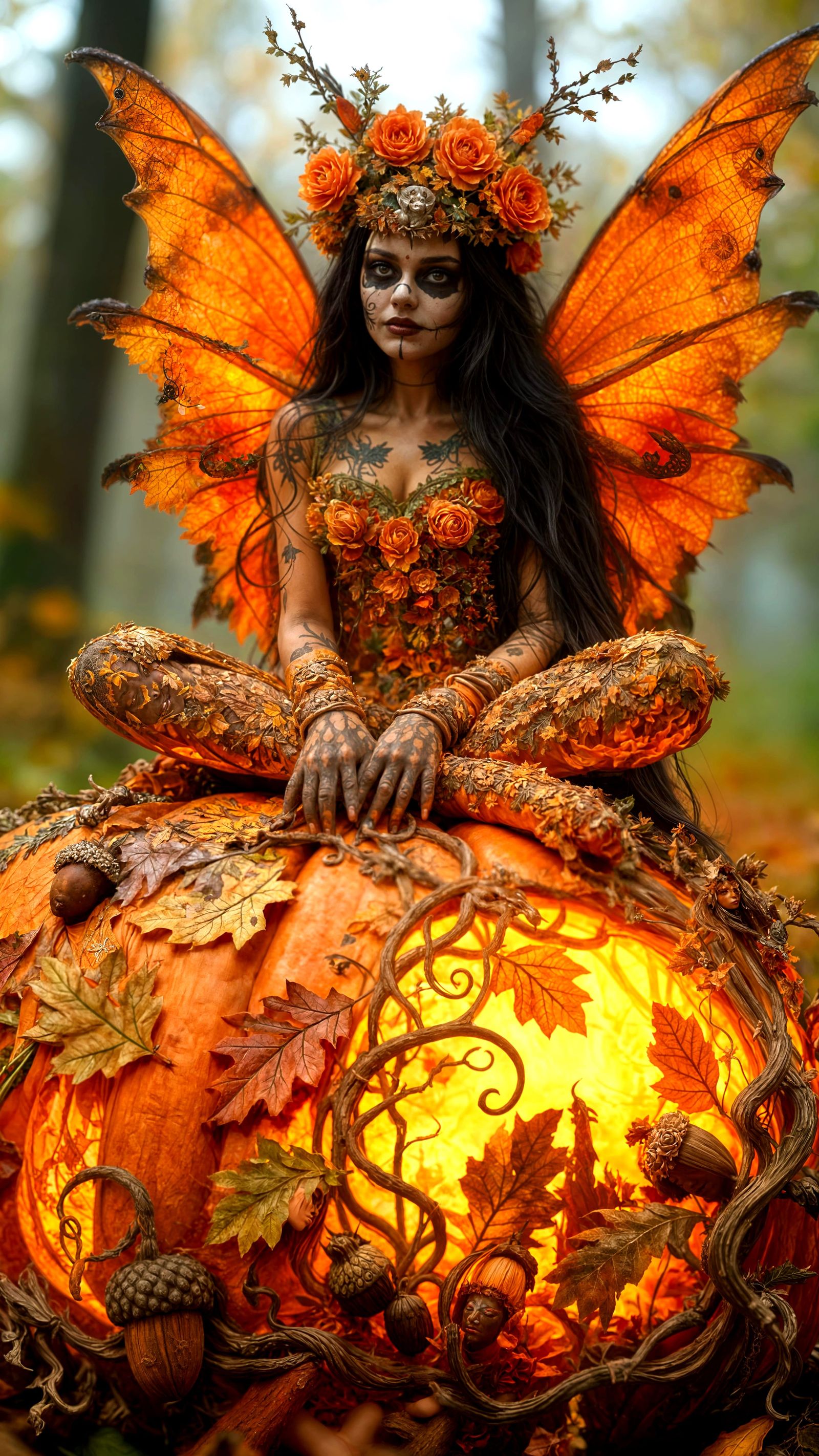 Autumn Faerie Goddess with Dia de Muertos Mask
