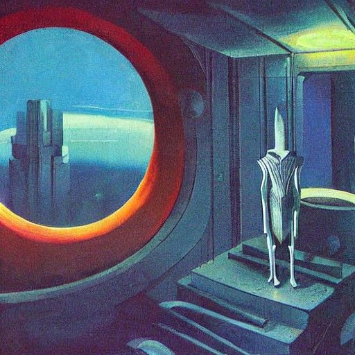 Orbiter on Moonscape in Romantic Horror Art Deco Style