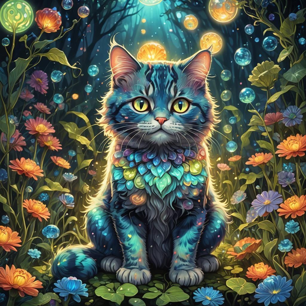 Bioluminescent Fairycore Cat in Digital Art Style