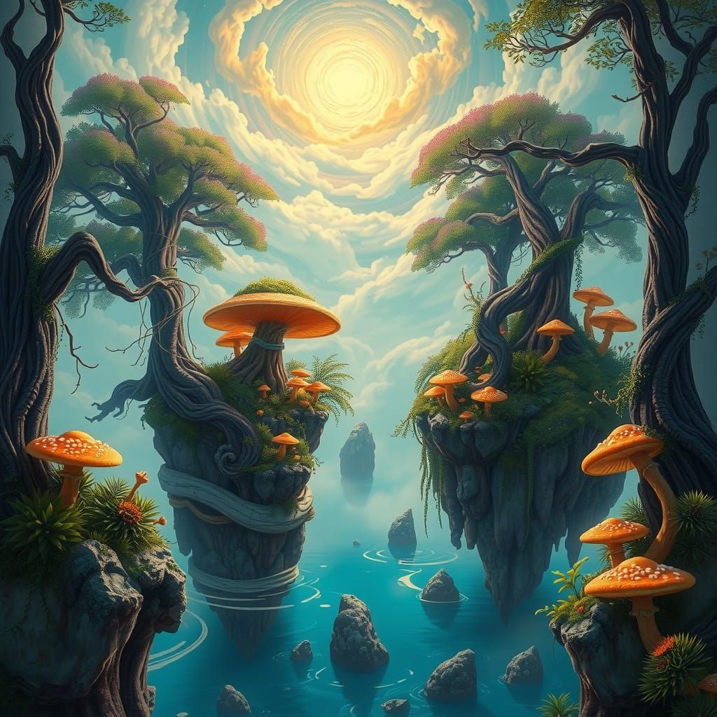 Lush Sky Islands in Dreamlike Landscape