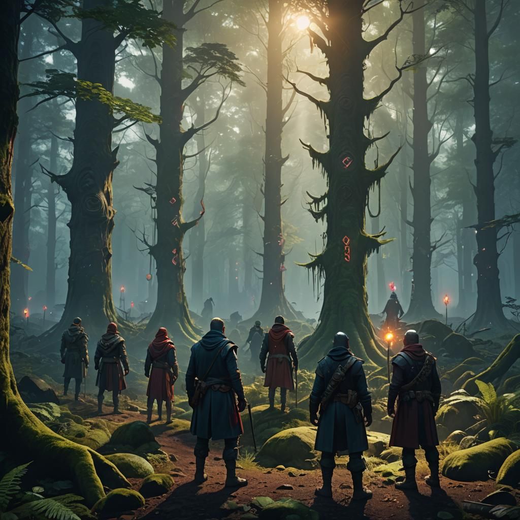 Mystical Forest Group Portrait in Fantasy Matte Painting