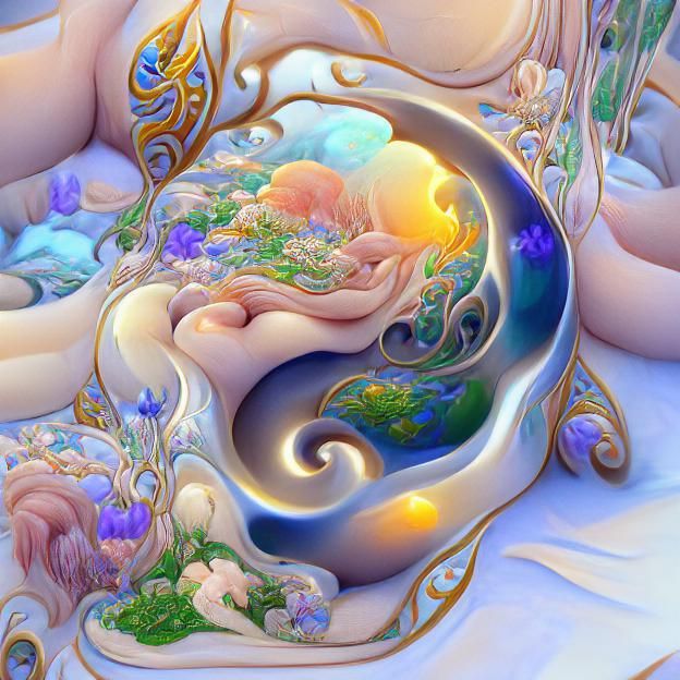 Elegant Yin Yang of Nature in Art Nouveau Style