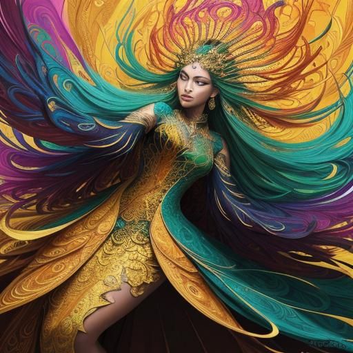 Dragon Peacock Woman in Abstract Expressionism Style