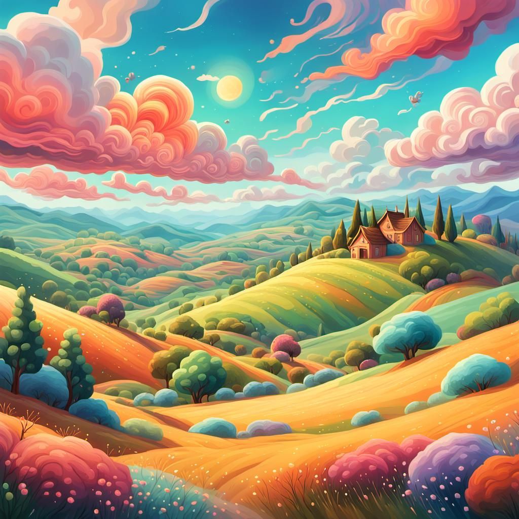 Whimsical Landscape in Vibrant Digital Painting Style