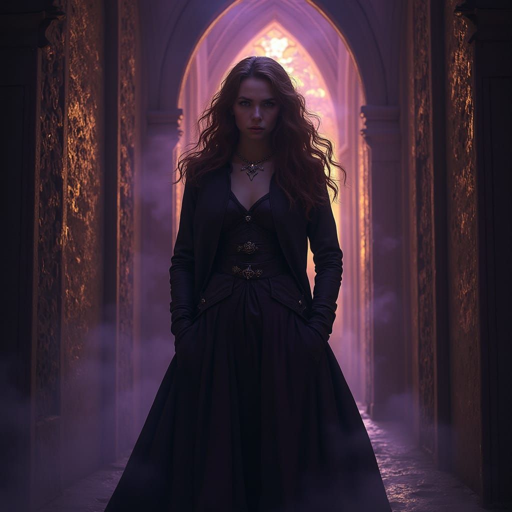 Dark Fantasy Hermione Granger in Ancient Hallway