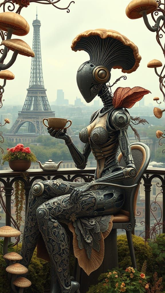 Surreal Art Nouveau Biomechanical Portrait of a Mushroom-And...
