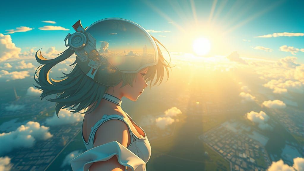 Anime-Inspired Double Exposure of Girl Jumping