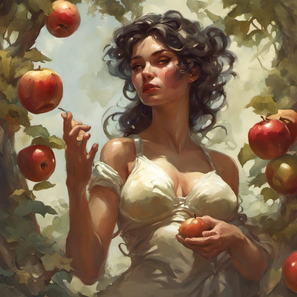Eve's Temptation: Romantic Portrait in Frazetta Style