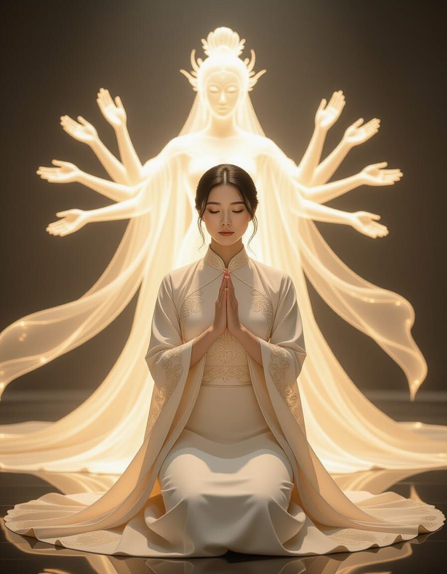 Ethereal Goddess Blessing a Praying Woman