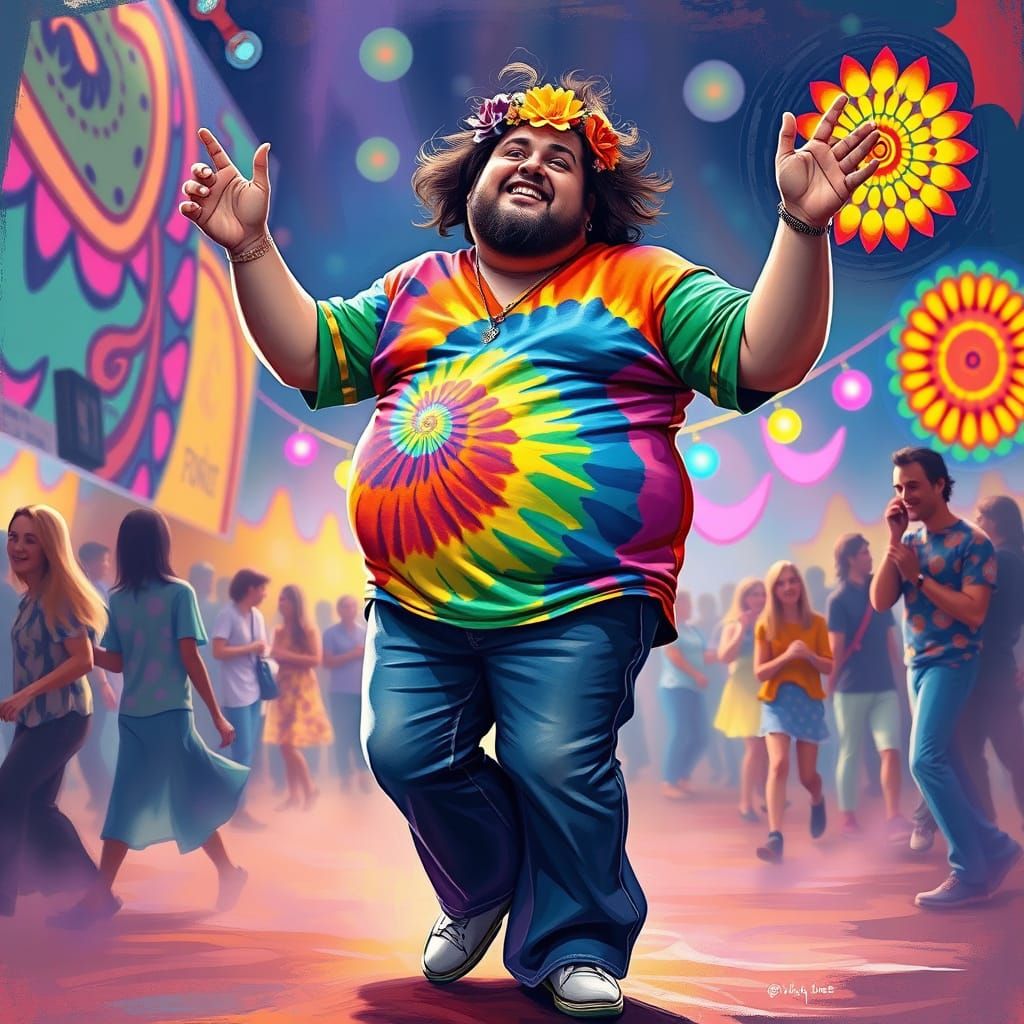Psychedelic Tie-Dye Dancer at Hippie Festival