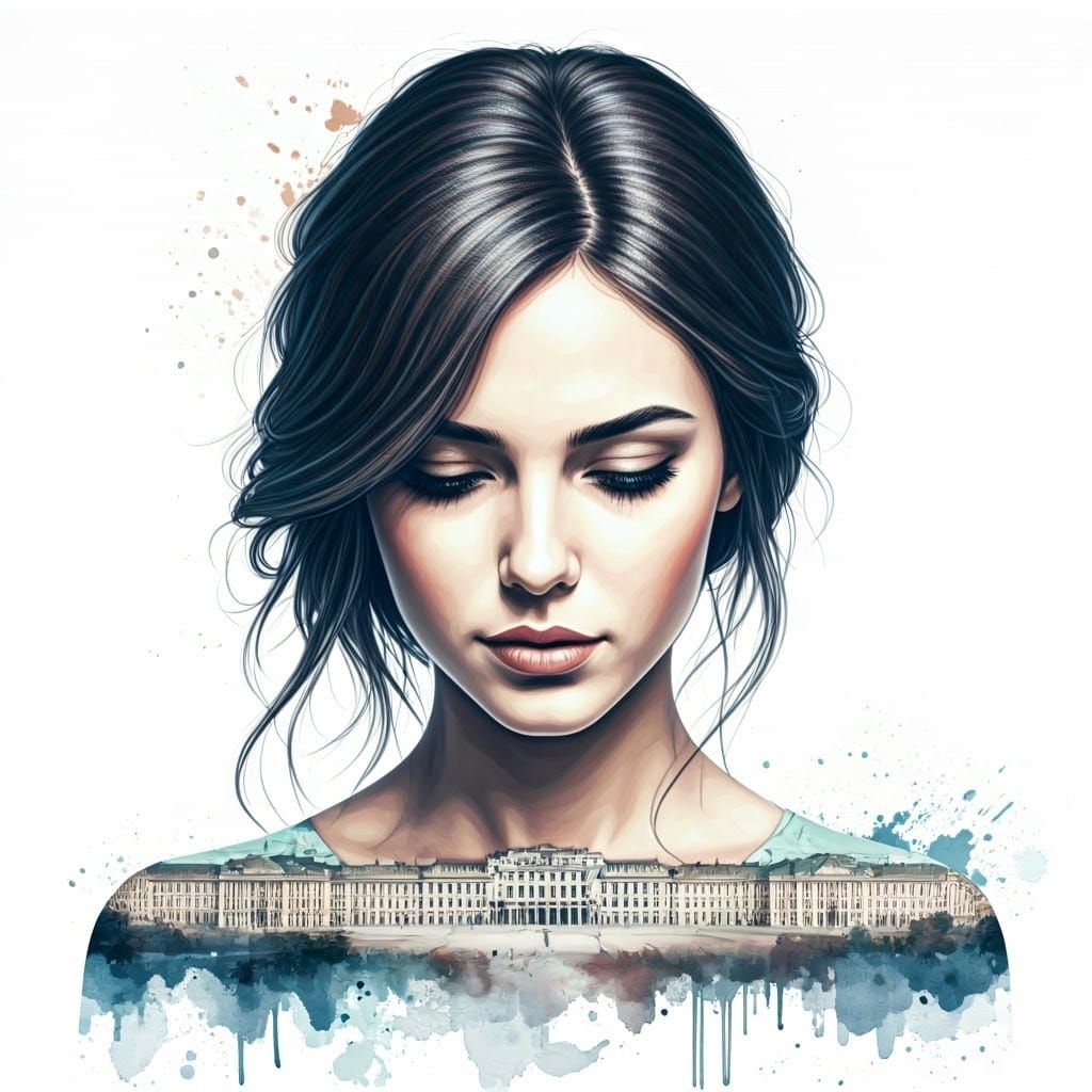 Ethereal Portrait of a Woman Lost in Vienna's Grandeur