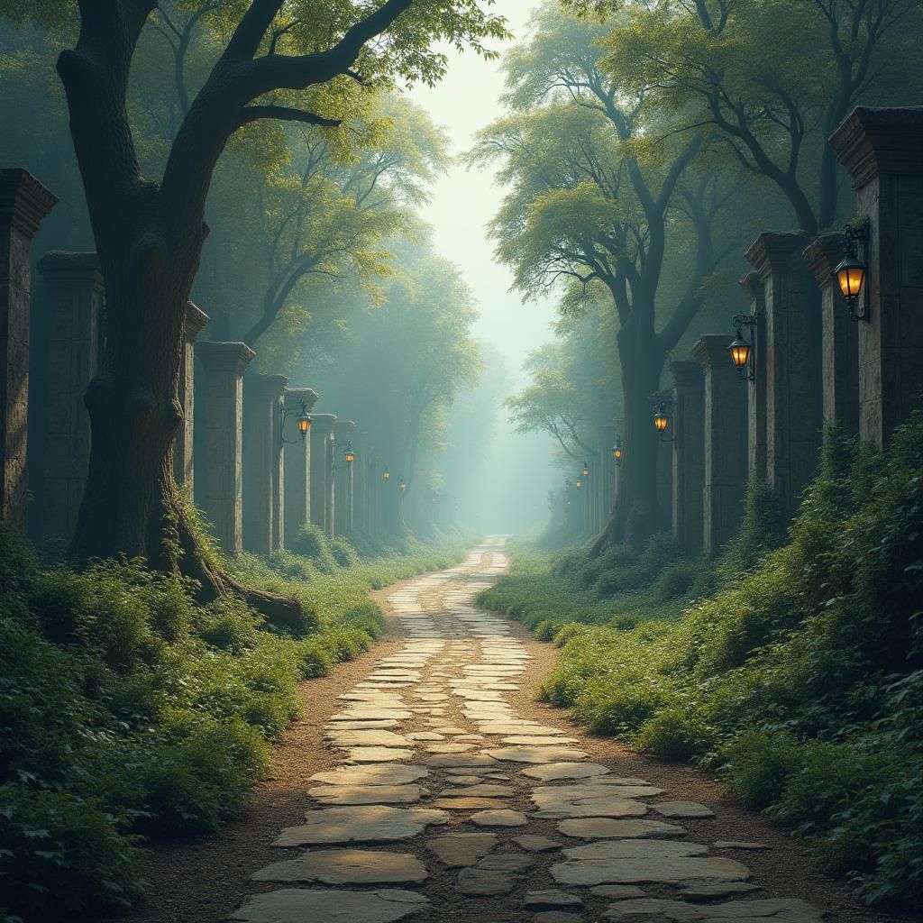 Contrasting Paths: A Matte Painting of Diverging Roads