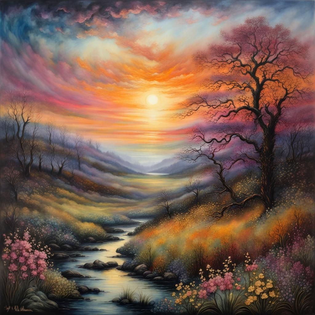 Surreal Fantasy Landscape in Watercolor and Matte Painting S...