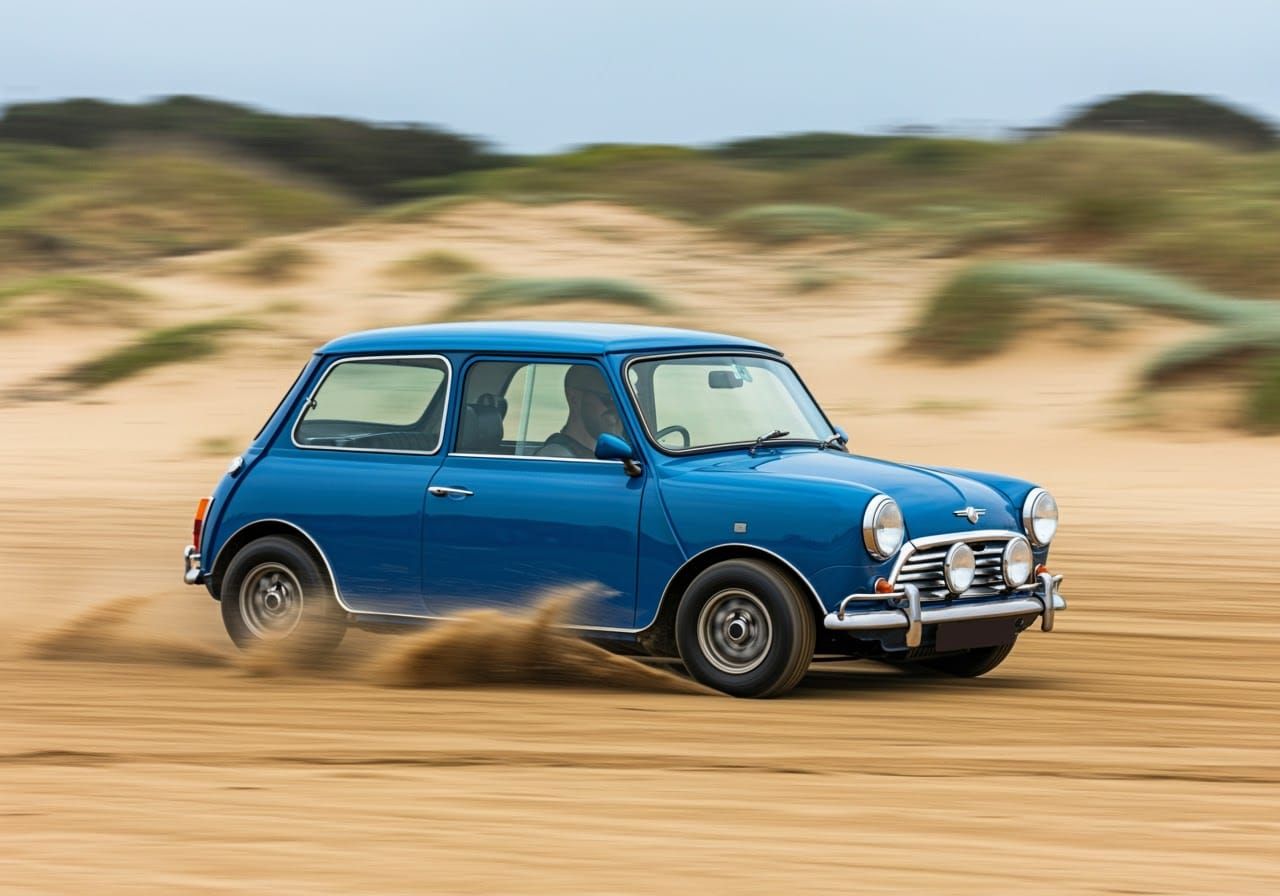 Austin Mini Cooper S Beach Race in Pop Art Style