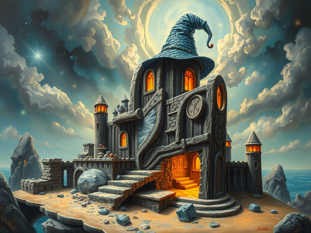 Magical Ruins Sandwich with Witch's Hat, Oil on Canvas