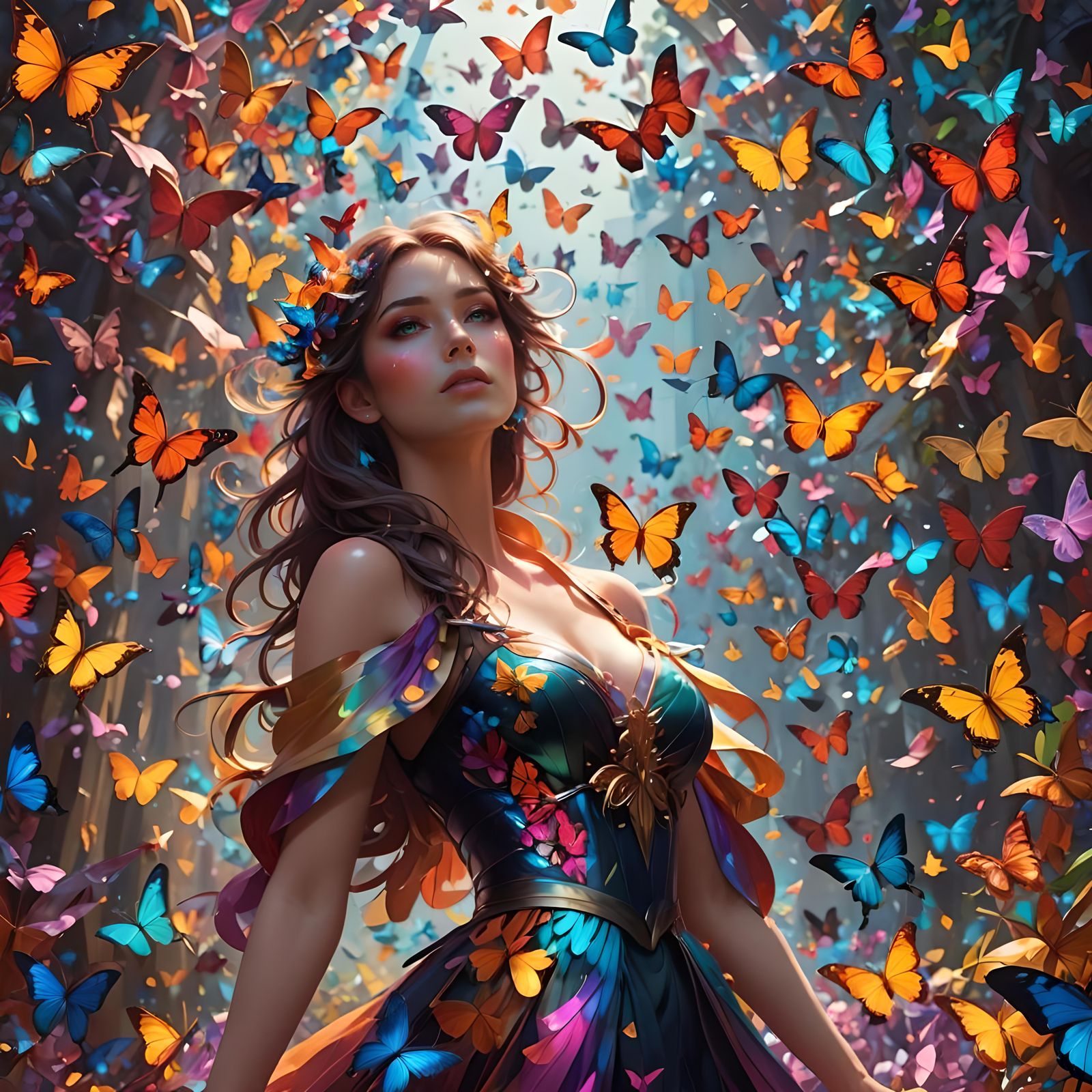 Iridescent Butterflies Whirlwind: Hyperdetailed Concept Art