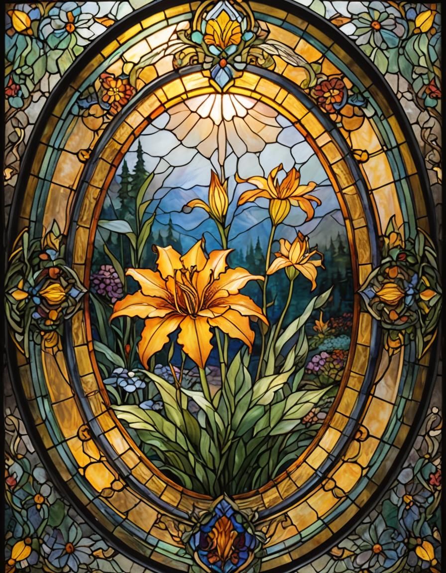 Stained Glass Yellow Crown Imperial Flower Art