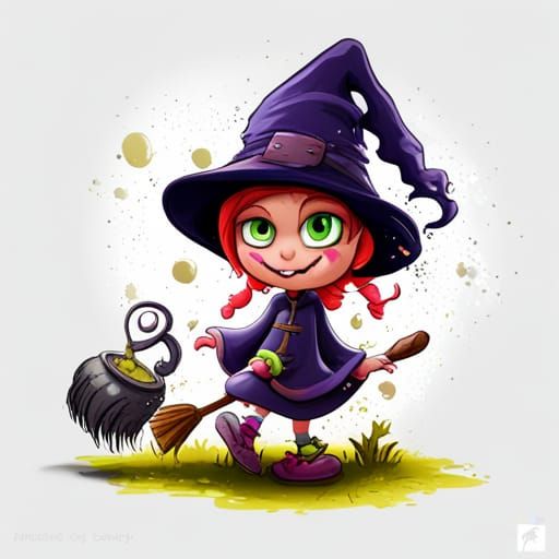 Cartoon Witch in Graffiti Street Art Style