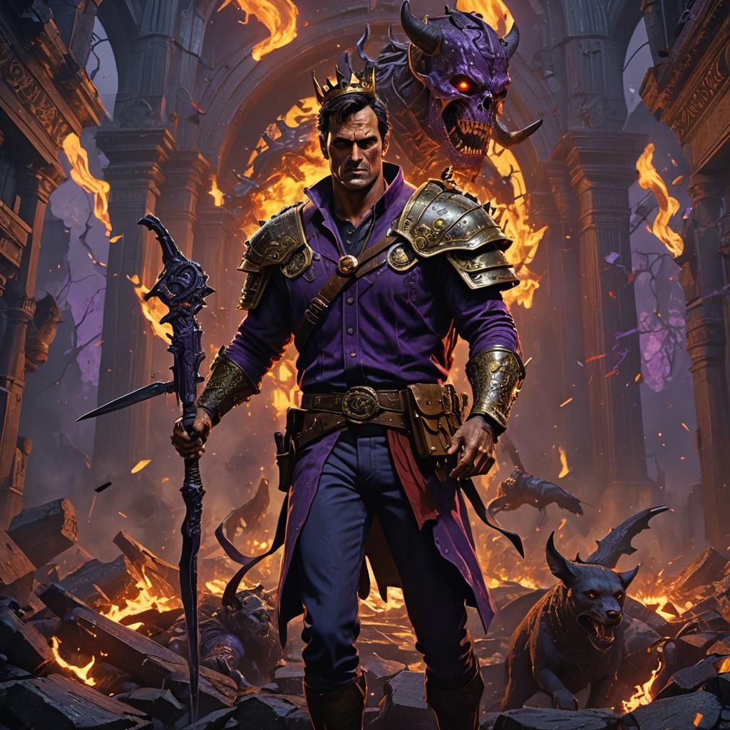 Ash Williams as King of Hell: Dark Fantasy Art