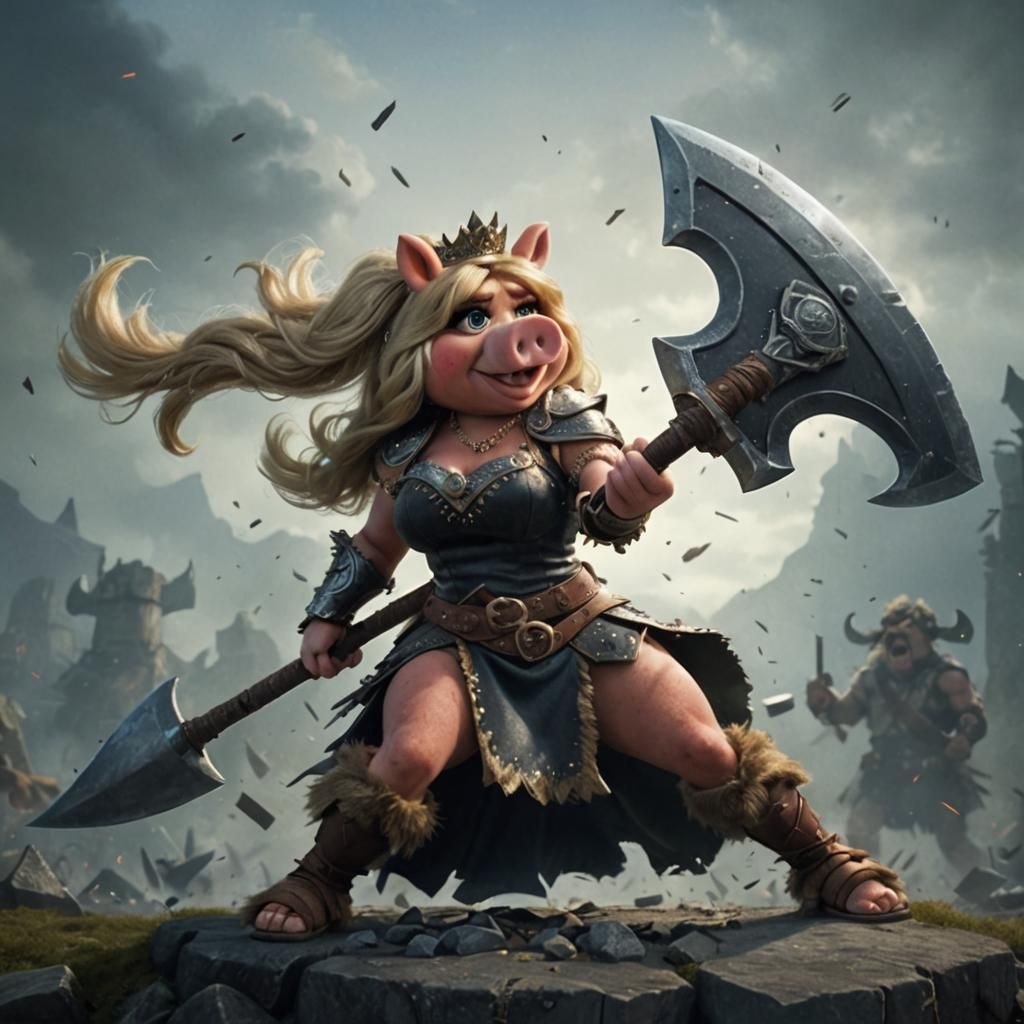 Miss Piggy as a Barbarian Queen with Axe