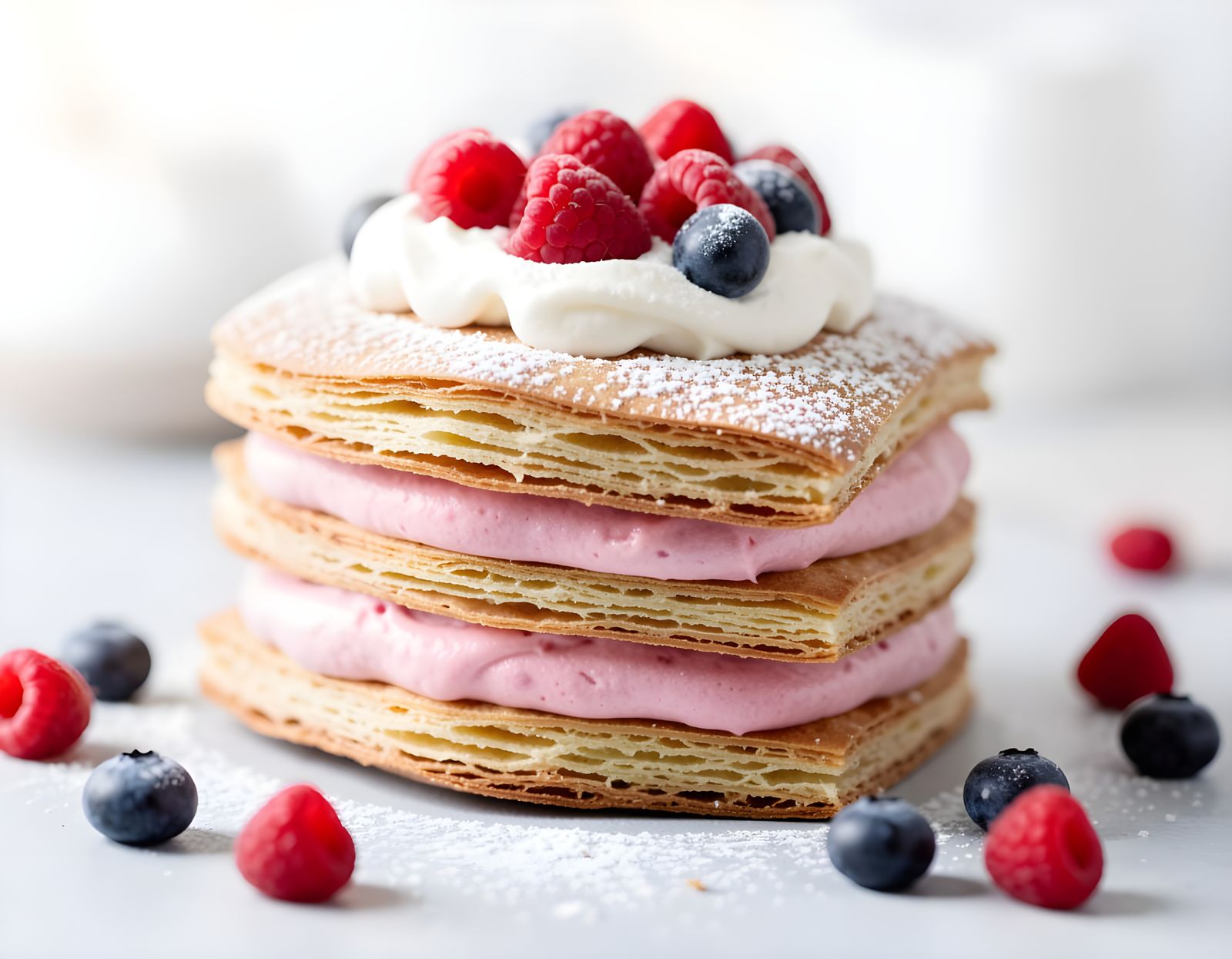 Delicious Layered Berry Cake with Creamy Topping