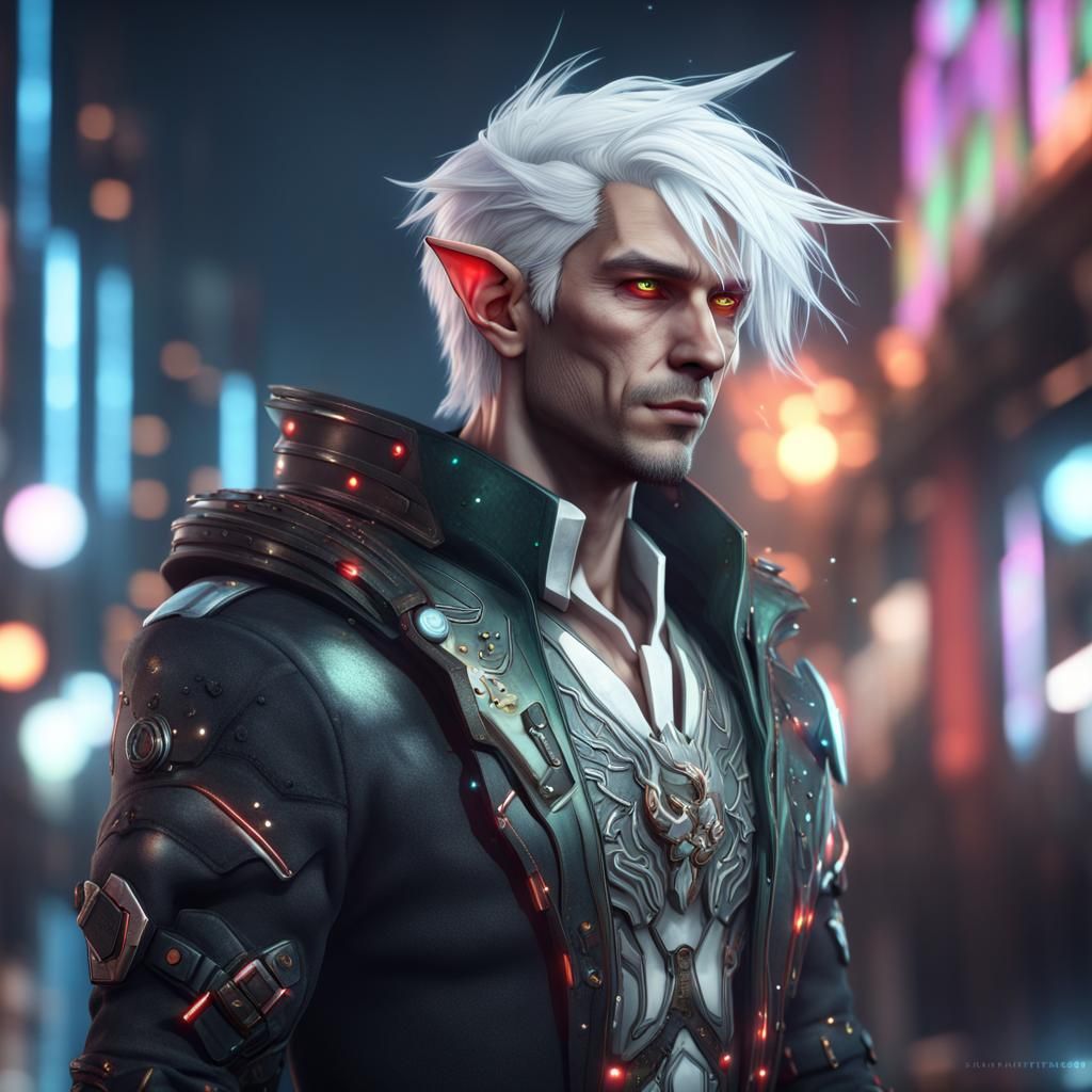 Cyberpunk Christmas Elf with White Hair