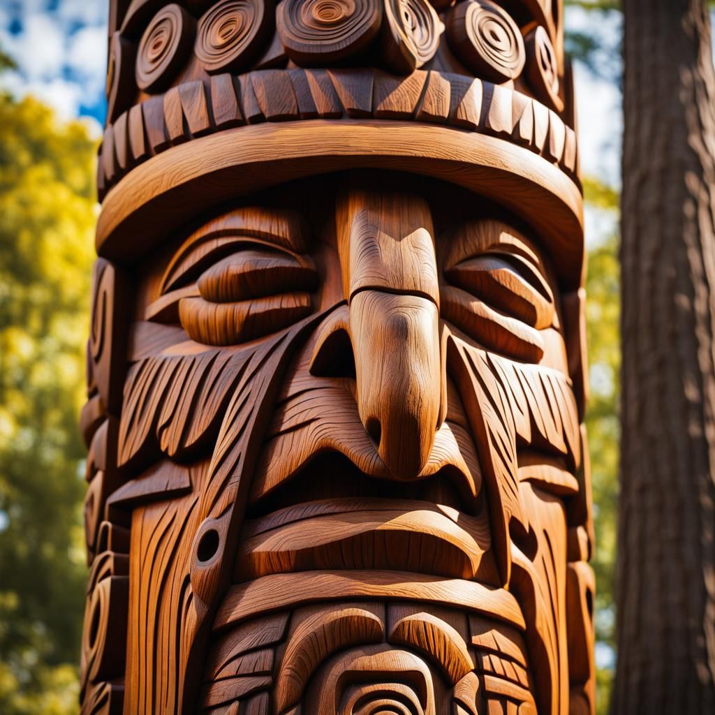 Intricately Carved Native American Totem Pole Art