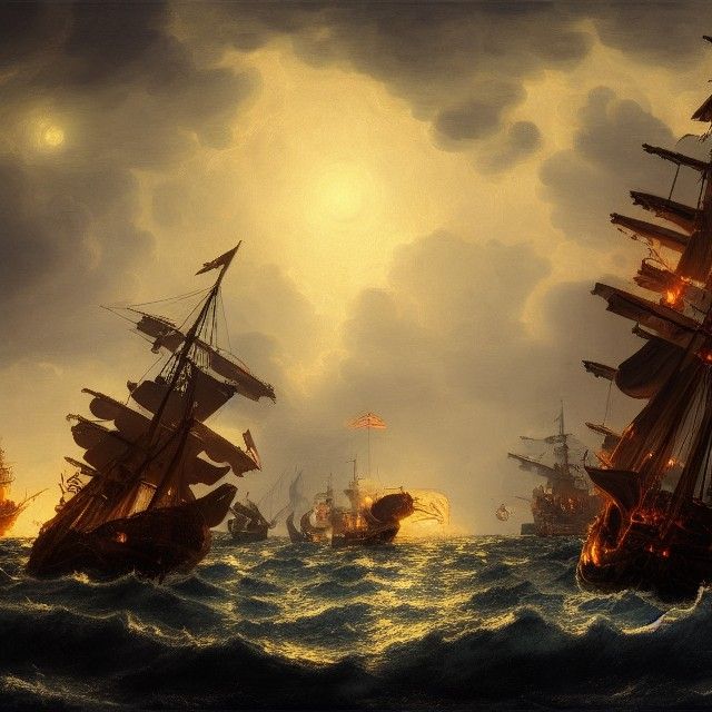 Epic Naval Battle Under Starry Night Sky