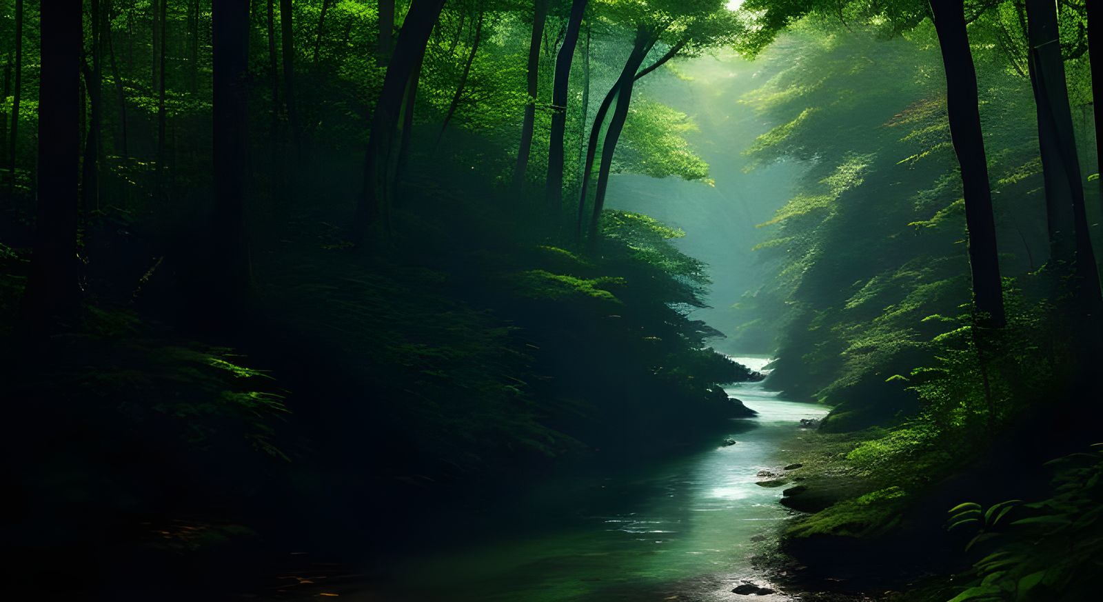 Enchanted Forest Creek: Detailed Digital Painting