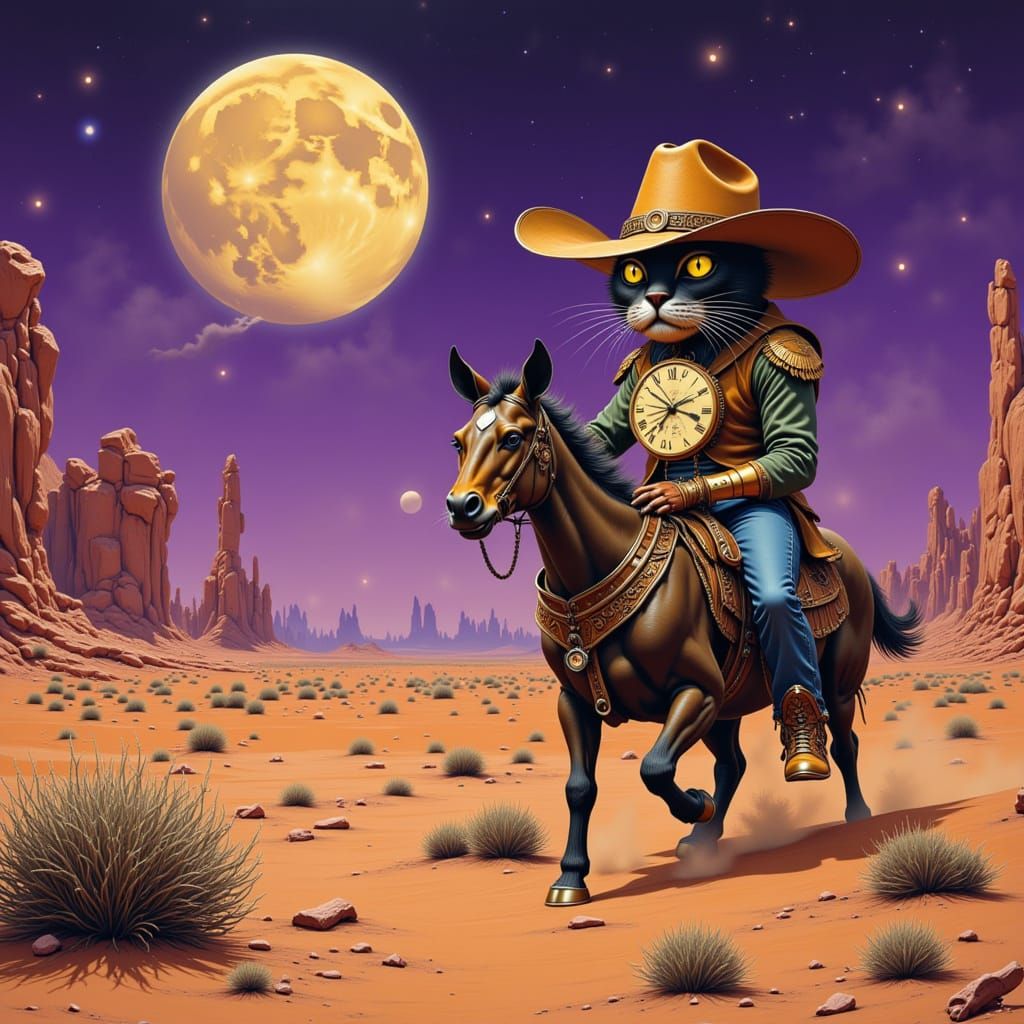 The Cosmic Journey of Bosco the Clockwork Cowboy Cat