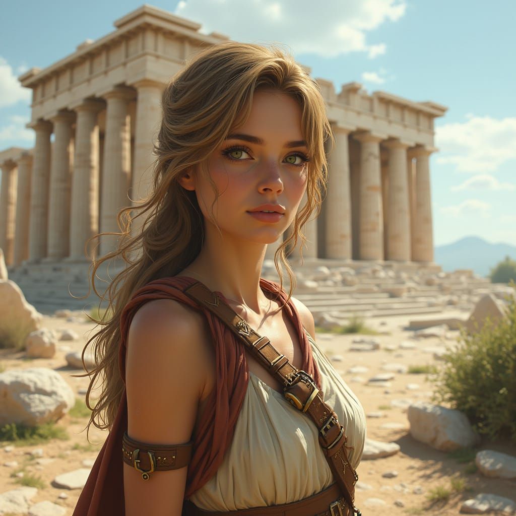 Ancient Greek Explorer in Atmospheric Landscape